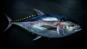 een vers tonijn Aan ijs. top visie van tonijn. generatief ai foto