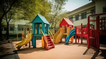 speelplaats kind zone in een school, reclame fotografie. ai generatief foto