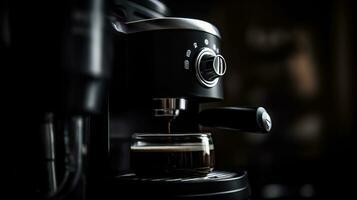 zwart koffie ochtend- Aan koffie maker. generatief ai foto