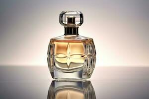 elegant transparant fles parfum Aan wit achtergrond. genaretief ai foto