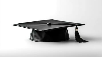 zwart diploma uitreiking pet met mate geïsoleerd Aan wit achtergrond. generatief ai foto