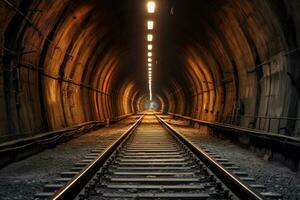 modern spoorweg tunnel. trein technologie concept. foto