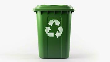 een groen recycling bak vol van recyclebaar items geïsoleerd Aan een wit achtergrond. generatief ai foto