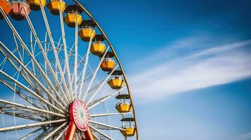 visie naar een deel van ferris wiel en blauw lucht, generatief ai foto