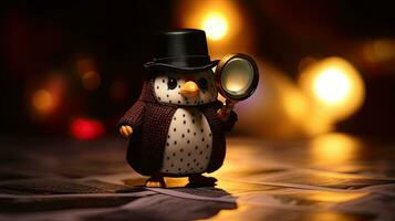 een Sherlock pinguïn de detective. generatief ai foto