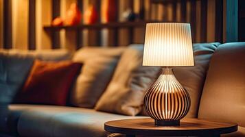 lamp, elegant interieur van leven kamer Bij nacht. idee voor interieur ontwerp. generatief ai foto