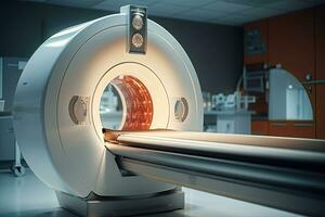 ct scannen, medisch ct of mri scannen met een geduldig in de modern ziekenhuis laboratorium. generatief ai foto