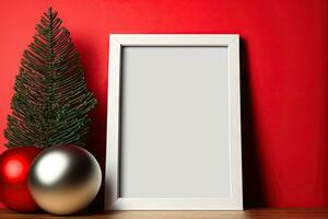 mockup sjabloon voor een blanco houten foto kader met een rood achtergrond