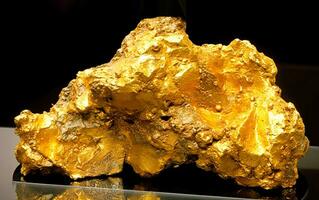goud is bijzonder kostbaar natuurlijk geologisch steen Aan helling achtergrond in laag sleutel, isoleren. ai gegenereerd. foto