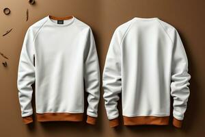 veelzijdig blanco sweater mockup 3D-gerenderd, voorkant en terug keer bekeken ai gegenereerd foto