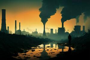 industrieën uitstoot bijdragen naar alarmerend niveaus van lucht verontreiniging ai gegenereerd foto