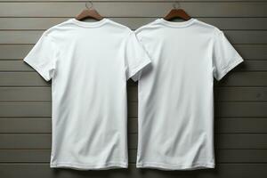 ontwerp voor kleding, wit t-shirt model, terug visie ai gegenereerd foto