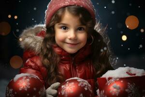 vrouw zittend onder een Kerstmis boom opening een geschenk ai gegenereerd foto