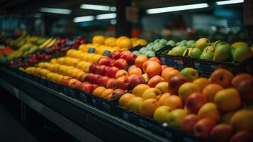 supermarkt , fruit en groente zone, generatief ai foto