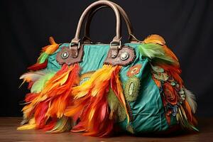 upcycling kleren in een tas, upcycled handtas of koppeling ,generatief ai foto