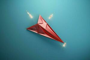rood papier vliegtuig verstoort, symboliseert technologisch transformatie ai gegenereerd foto