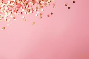 confetti Aan roze achtergrond met kopiëren ruimte. ai gegenereerd foto