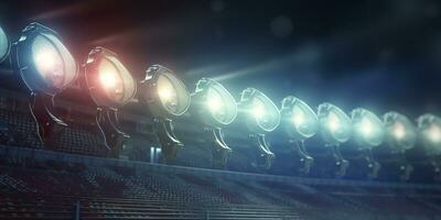de Amerikaans voetbal stadion Bij nacht. generatief ai foto