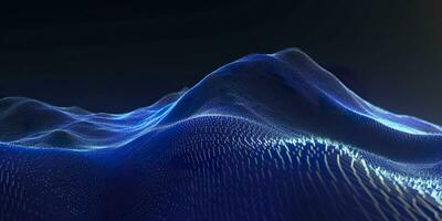 gegevens technologie futuristische illustratie. blauw Golf patroon Aan een donker achtergrond. generatief ai foto