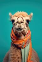 grappig kameel chibi en echt stijl meesterwerk, eid al adha, generatief ai foto
