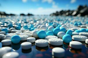 wit geneeskunde tablets en antibiotica pillen, een apotheek themed zichtbaar genot ai gegenereerd foto