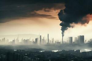 stad lucht kwaliteit lijdt ten gevolge naar verontreiniging van industrieel fabrieken ai gegenereerd foto