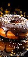 chocola druipend donut smakelijk mond gieter verrukkelijk, ai gegenereerd foto