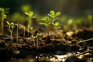 bedrijf succes spruiten van de bodem, aangewakkerd door van de natuur zonneschijn ai gegenereerd foto