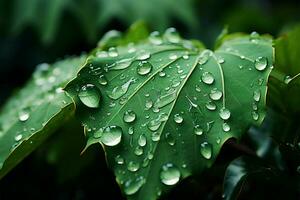 dichtbij druppeltje dia's naar beneden blad ai gegenereerd foto