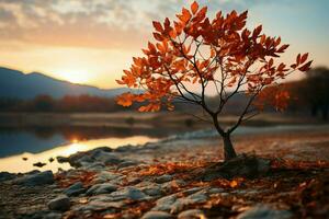 herfst palet boom bladeren mengsel met de lucht, pittoreske landschap ai gegenereerd foto