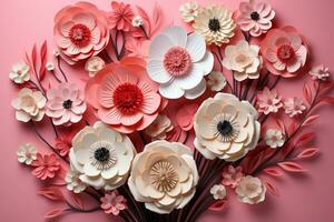 diy magie papercraft seizoensgebonden bloemen Aan roze, ontsteken creativiteit voor kinderen vakantie viering ai gegenereerd foto