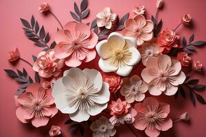 diy magie papercraft seizoensgebonden bloemen Aan roze, ontsteken creativiteit voor kinderen vakantie viering ai gegenereerd foto