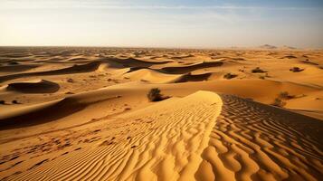 woestijn van al-harra, duinen van zand Bij zonsondergang, UNESCO natuurlijk vertrouwen. ai gegenereerd. foto