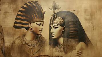 sfinx en Cleopatra. Egyptische souvenir papyrus. generatief ai foto