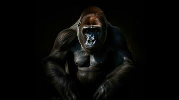 gorilla geïsoleerd Aan zwart achtergrond. generatief ai foto
