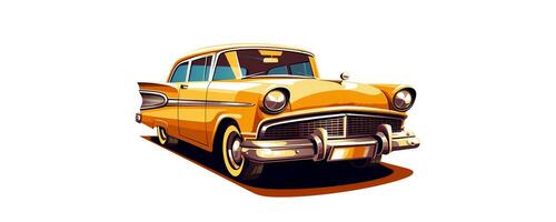 retro stijl klassiek geel auto illustratie, Aan wit achtergrond. foto