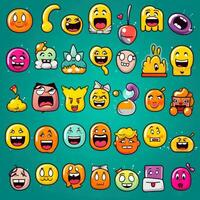 reeks van tekenfilm gezichten uitdrukkingen, gezicht emoji's, stickers, emoticons, tekenfilm grappig mascotte tekens gezicht set, generatief ai illustratie foto