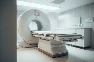 ct scannen, medisch ct of mri scannen met een geduldig in de modern ziekenhuis laboratorium. generatief ai foto