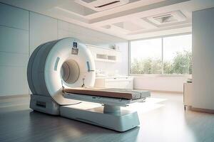 ct scannen, medisch ct of mri scannen met een geduldig in de modern ziekenhuis laboratorium. generatief ai foto