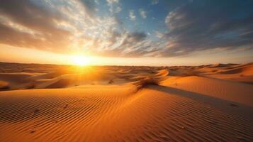 woestijn Dubai Verenigde Arabisch emiraten mooi lucht in de ochtend- zonsopkomst. generatief ai foto