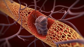 anatomisch menselijk veneus systeem detailopname, donker achtergrond. ai gegenereerd. foto