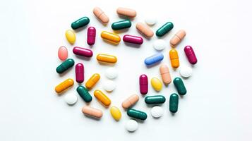 veelkleurige pillen op een witte achtergrond foto