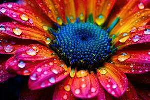 een kleurrijk bloem met een centrum dat zegt 'regenboog' het foto