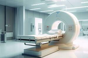 ct scannen, medisch ct of mri scannen met een geduldig in de modern ziekenhuis laboratorium. generatief ai foto