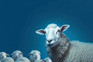 schapen en maan Aan blauw achtergrond. eid adha concept. generatief ai foto