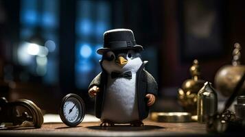 een Sherlock pinguïn de detective. generatief ai foto