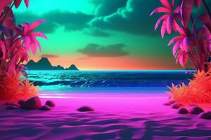 3d geven neon zomer strandlandschap generatief ai foto