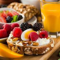 detailopname van ontbijt voedsel generatief ai foto