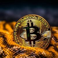 detailopname van een bitcoin met een uniek backdrop generatief ai foto