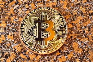 detailopname van een bitcoin met een uniek backdrop generatief ai foto